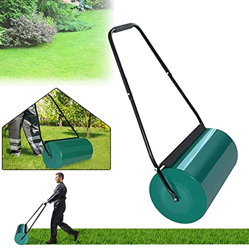LARS360 Rullo per prato, diametro 57 cm, capacità 46 l, in metallo con rullo antimacchia, può essere riempito con acqua/sabbia, verde