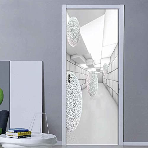 CBWRAW Türaufkleber 3D Türposter Für Wohnzimmer Küche Schlafzimmer Büro Dekoration Geometrie Der Weißen Kugel Wasserdicht Selbstklebend Abnehmbare PVC Wandbild Art Decals Poster Tapete 77x200cm