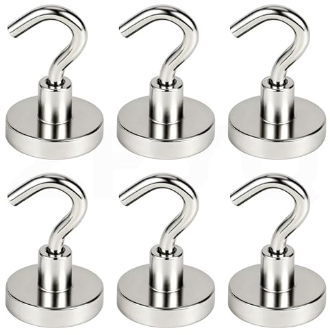 ZFYQ Magnetische Haken, 32mm Magneten mit Haken, 38kg 83lbs Starke Magnete, Wandhaken für Küchenzubehör Aufbewahrung, 6 Stück