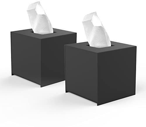 EFUTURETIME 2PCS Caja para Pañuelos en Acrílico con Fondo Magnético, 14 * 14 * 14cm, Dispensador de Pañuelos Cuadrado con Escotilla Deslizante, Negro Mate