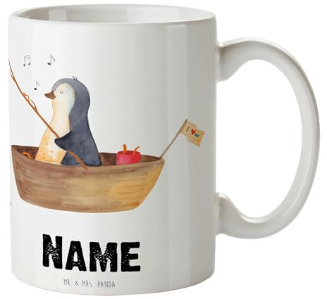 Mr. & Mrs. Panda Personalisierte Tasse Pinguin Angelboot - Geschenke, Angeln, Optimistisch, Boot, Personalisiert, Motivation, Namenstasse, Namen, Genießen, Drucken