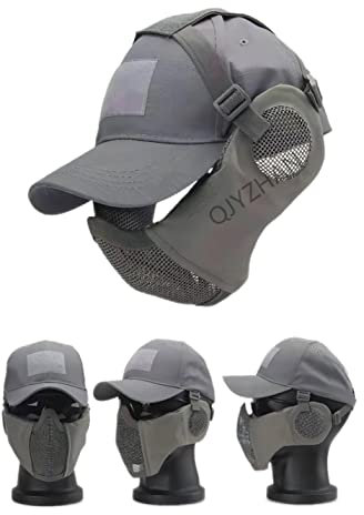Masque pliable demi-visage Airsoft en maille, avec protection des oreilles, casquette de baseball réglable, pour CS/chasse/paintball/tir