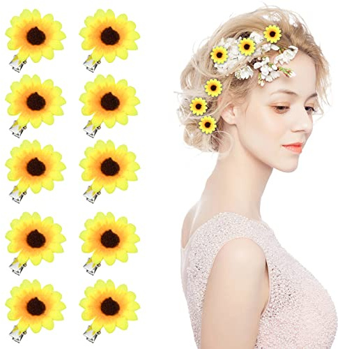 16 Pcs Pinces à Cheveux Marguerite Petite Fleur en Épingle à Cheveux Mini Pince à Cheveux Tournesol Plage Mariage Floral Barrettes à Cheveux pour Femmes Filles Accessoires de Coiffure pour Fête Jaune