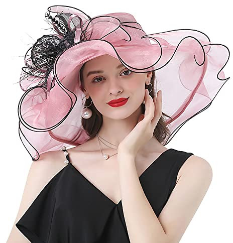 XINCHI Sonnenhut Damen Fascinator Hut Frauen Sommerhut Organza Damenhut Party Fischerhut Sonnenschutz Schlapphut Breit Krempe Organzahut Blume Kopfschmuck Tea Party Hochzeit Kirche Urlaub