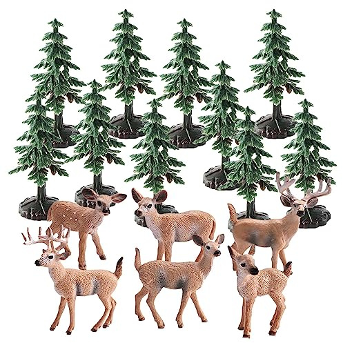 Fowybe Christmas Deer Set | Miniature Tree Deer Figures Simulation Model - Simulation Christmas Model for DIY Crafts Home Table Top Decor