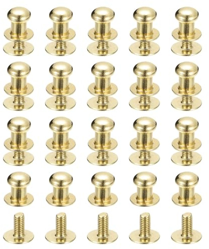 sourcing map Remaches de cabeza de bola de 6 mm, paquete de 20 remaches de cabeza redonda para cinturón de bolso de cuero, color dorado claro