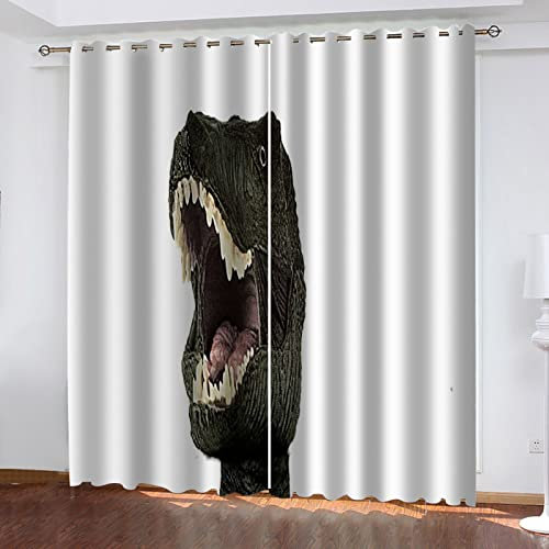 MAYNUO Blickdichte Vorhänge Mit Motiv 3D Dinosaurier Kopf Druck Kinder Gardinen Blickdicht Ösen Gardine Thermo 264x214 cm Schlafzimmer Kinderzimmer Vorhänge Dekoratives Muster, Verdunklungsvorhänge