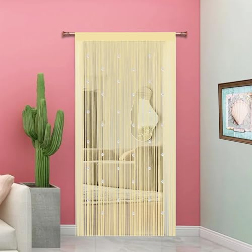 Taiyuhomes Tende con perline per mosche e insetti, per porte, tende a fili per porte, decorazioni per finestre, divisorio per porta singola (beige, 90 x 245 cm)