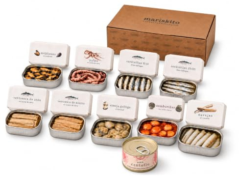 MARISKITO | Pack La Mar de Gallego - 10 Conservas Gourmet - Latas de Conservas Gallegas - Caja Regalo - Lote de Productos Delicatessen