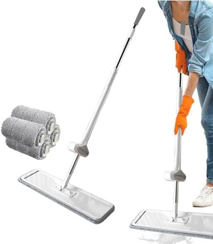 Serpillère plate en microfibre pour sol – Balai à franges avec poignée d'essorage – Serpillère humide et sèche pour nettoyage du sol | Balai à poussière humide et sec avec serpillère réutilisable