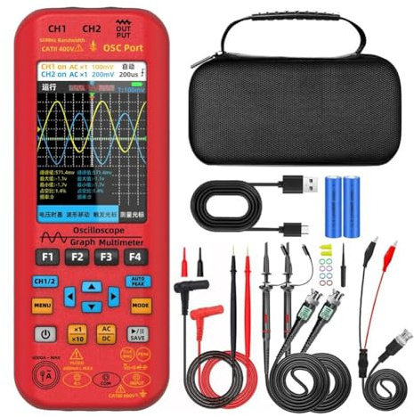 Weytoll 3in1 Oscilloscope Multimeter Signal Source 3.98inch TFT Display Oscope Meter Handheld Oscilloscope 50Mhz Bandwidth 250MSa/s Sampling Rate Dual Channel Oscillometer with Waveform Save and View