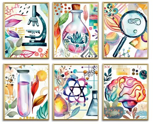 Science Wall Prints,Boho Watercolor Posters for Classroom Must Have Decor,Set of Biology Wall Art Prints,Chemistry Science Posters for School Office Classroom Nursery Bulletin Board Decor (8 x 10 Inches)