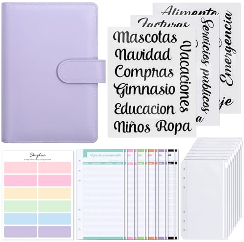 SKYDUE Agenda Ahorro Dinero Español, Organizador de Dinero, Libreta de Ahorro, Sistema de Sobres Para Ahorrar Dinero (Violeta)