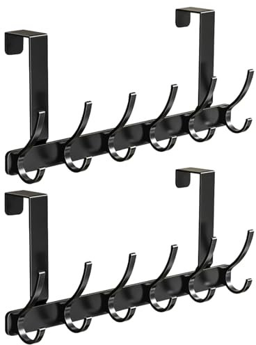 JMIATRY 2 Stück Türhaken Schwarz, Türhaken zum Einhängen, Türgarderobe zum Einhängen, Hakenleiste mit 6 Haken, Garderobenhaken Edelstahl 18.2x40x4.5CM