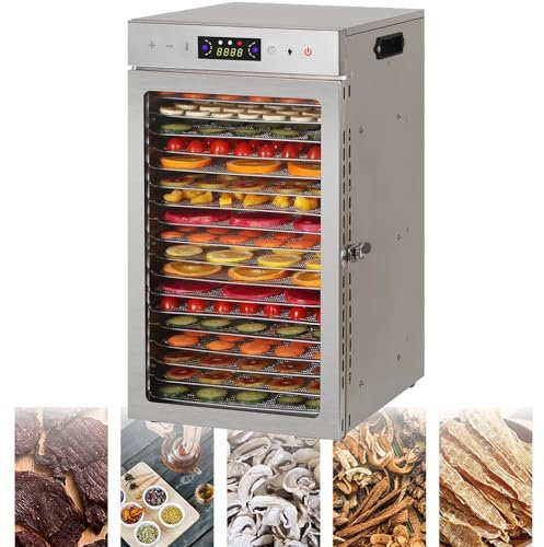 Stainless Steel Food Dehydrator, Fruit Dryer Machine Meat Drying Efficient Drying with 6/8/12/18-Tray Food Dehydrator for Meat, Herbs, Mushroom,18-Tray