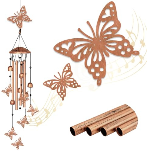 INFUNLY 7 Stück Schmetterlings Windspiele Für Draußen 5.5 × 5.4 Schmetterlinge Metall Windspiel Aluminiumrohr Windspiel Mit Kleinen Glöckchenröhren Gedenk Windglocke Für Hof Gartendekoration