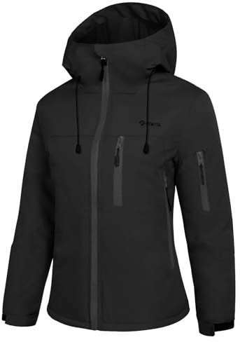 GEMYSE Veste de Ski Femme Imperméable et Coupe-Vent Manteau Chaud avec Capuche Réglable et Ourlet Ajustable pour Randonnée et Neige(Noir,S)