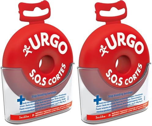 Urgo - SOS Cortes - Cinta autoadhesiva para detener el sangrado - Ideal para las situaciones de urgencia - Banda de 2,5 cm x 3 m (Paquete de 2)