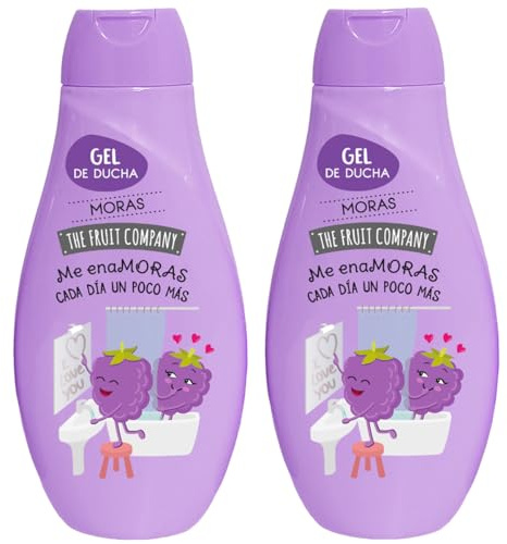 The Fruit Company Pack de 2 Geles de Ducha 600ml | Sandía, Melón, Moras o Fresa y Nata – Hidratante, Uso Diario, Sin Parabenos ni Sulfatos – Fragancia Duradera Vegano Todo Tipo de Piel (Moras)