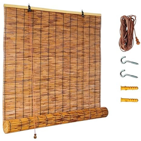 Bambusrollo Aussenbereich Wetterfest Schilfvorhänge Sonnenschutz Atmungsaktiver Bambus Rollo Jalousine Strohjalousien Anpassbar 40-180 cm