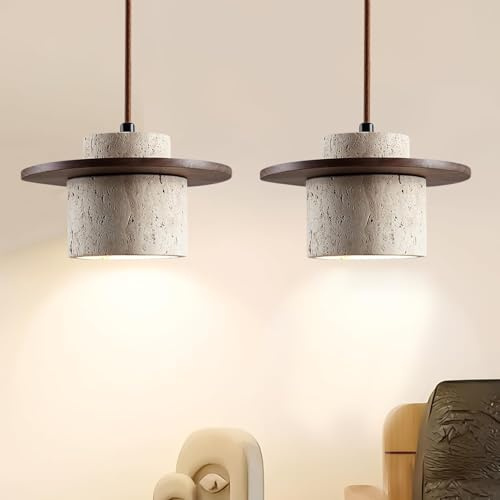 Stesulfr Lampada a sospensione in stile giapponese Wabi Sabi E27 lampadari nordici in marmo paralume in pietra naturale semplice sala da pranzo comodino isola della cucina corridoio(2PC)