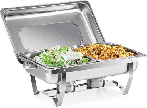 WJYTDHIQS Mahlzeit Chafing Dish Profi Set, Wärmebehälter Rechaud, Chafing Dishes Speisenwärmer, Edelstahl Speisenwärmer Buffet Server 9L für Partys Hochzeiten mit Brennpaste