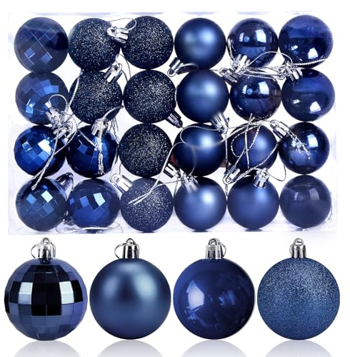 Lot de 24 Boules De Noël Bleu Marine 4cm Arbre De Noël Boules Boule De Porte Murale Ornements Décorations Arbre Balles Décoratives Vacances Fourniture De Fête De Mariage Maison Festival Décors