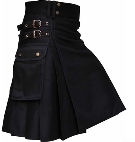 Kilt utilitaire d'extérieur pour homme - Jupe tartan écossais rétro pour tenue traditionnelle - Taille M - Noir