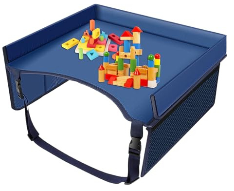 Reisetablett für Kinder, Autositztablett für Kleinkinder, Autositz-Schoßtisch mit Taschen, verstellbarem Schultergurt, faltbares Reise-Schoßschreibtisch-Zubehör für Autofahrten mit Kindern
