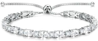FANCIME Bolo Tennis Armbänder für Damen mit künstliche Geburtsstein | 925 Sterling Silber vergoldet Tennisarmband mit Ovalförmiger imitierter Edelstein Schmuck Geschenke für Frauen Mutter Ehefrau