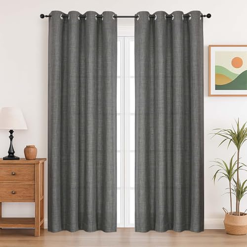 Simplebrand Anthrazitgrau Gardinen Wohnzimmer Modern Vorhänge mit Ösen Vorhang Anthrazitgrau Gardine Schlafzimmer 200cm Lang Fertiggardinen Ösenschal 140cm Breit für Gardinenstange Drapes,2er Set