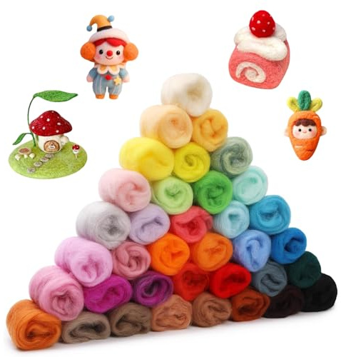 RoadLoo Filzwolle, 36 Farben Filzwolle zum Stricken Filzen Starterset Wollfilz Nadelfilzen Set für Anfänger Nassfilzen und Trockenfilzen DIY Handarbeiten und Dekoration