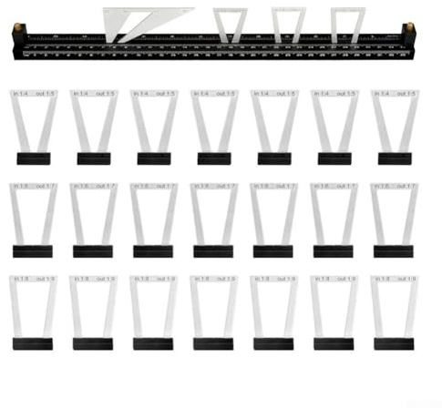 Zilimontt Bewegliches Schwalbenschwanz-Markierungslineal mit 6 Schwalbenschwanzverhältnissen (:4/:5/:6/:7/:8/:9) und Winkellehre für Holzbearbeitung, Brettspleißen und Möbelreparatur – Aluminium