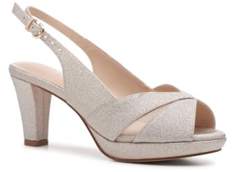 Paradox London Nadine Wide Fit Shimmer Block Heel Platform Sandals with Adjustable Ankle Strap, 7.5cm Heel (Champagne, UK Footwear Size System, Adult, Women, Numeric, Wide, 9)