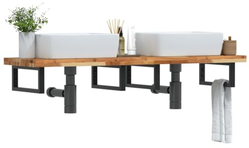 Frdhee Lavabo con mobiletto inferiore, mensola per lavandino, montaggio a parete, in acciaio e legno di acacia, per camera da letto, cucina, può essere montato rapidamente