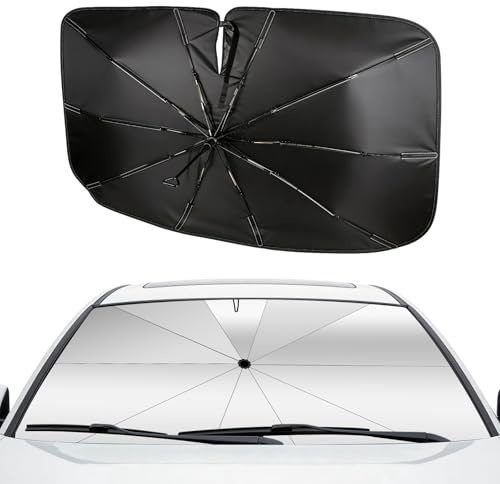 Oziral Pare-Soleil Voiture Pare-Brise Avant 145x85cm Grande Taille Protection UV & Anti-Chaleur Pliable Poignée pivotante Noir, avec Découpe pour Rétroviseur – Idéal pour SUV et pour Voiture.