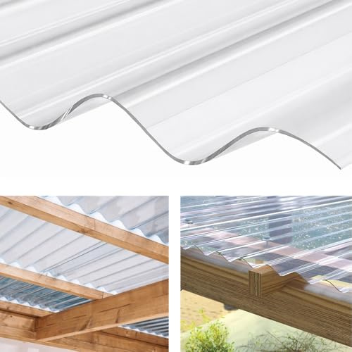 Clear Plastic Corrugated Roofing Sheets 0.8mm Thick – 2.5ft Wide x 10ft Long Transparent UV-Resistant Roof Panels for Shed, Greenhouse & Carport