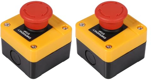 NOENNULL - Lote de 2 pulsadores de parada de emergencia de 10 A, panel rojo, 1NO 1NC, con caja, compacto y receptivo.