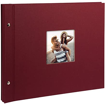 goldbuch 28972 Schraubalbum mit Fensterausschnitt, Bella Vista, 39 x 31 cm, Fotoalbum mit 40 schwarze Seiten mit Pergamin-Trennblättern, Album erweiterbar, Fotobuch aus Leinen, Bordeaux