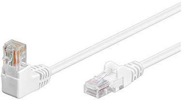 Goobay 94165 CAT 5e ensidig vinklad nätverk/Ethernet-kabel, U/UTP nätverkskabel, vit; inre ledare CCA, 1 x RJ45-kontakt 90° (8P8C); 3 meter