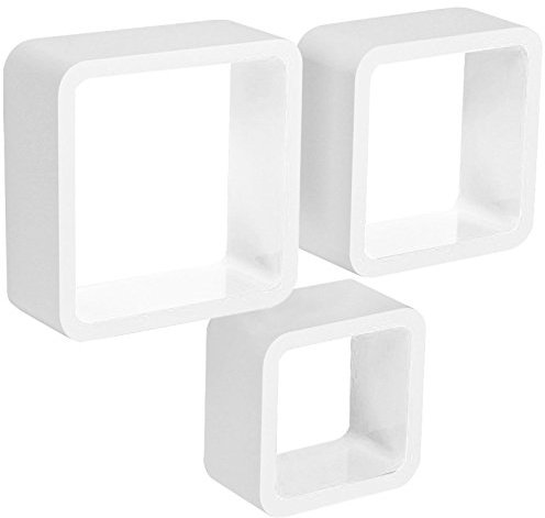 WOLTU Wandregal Cube CD DVD Regal, 26,9/21,9/16,9cm, 3er Set Hängeregal Würfel Dekoregal Schweberegal Holz, Weiß, für Büro, Wohnzimmer, Schlafzimmer, Küche, kinderzimmer