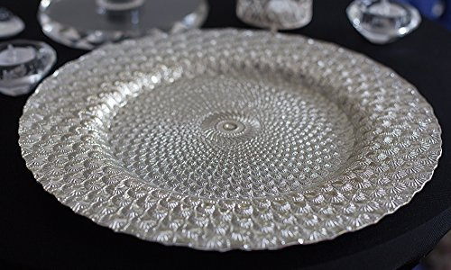 Decor Trader Assiettes de chargement en verre Motif paon Doré/argenté Pour mariage, événements, fêtes de Noël (argent)