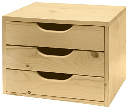DEMA Universal Schubladenbox Holz SB3 – Kompakte Holzbox mit 3 Schubladen, praktisches Miniregal für Aufbewahrung und Organisation