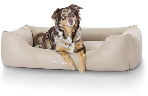 Knuffelwuff Hundebett Finlay aus Nylongewebe XXL 120 x 85cm Beige - Hundesofa mit erhöhte Ränder und abnehmbarem Bezug - leicht zu reinigen - für große, mittelgroße und kleine Hunde