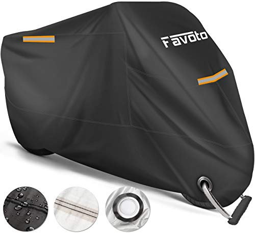 Favoto Motorrad Abdeckplane Outdoor Motorradabdeckung XXL 210T Oxford Stoff Abdeckhaube Indoor Motorradplane Staubdicht mit Wasserdichten Streifen verbessertes Schlossloch 245cmx105cmx125cm