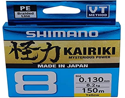 SHIMANO Kairiki 8, 150 Meter, Yellow, 0.05 mm/5.3 kg, Braided Fishing Line, 59WPLA58R30