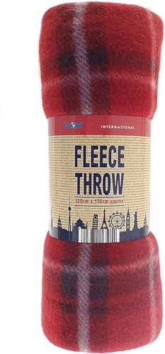 Classic Tartan Check Fleece Throw Picnic Blanket 120x 150cm (Red)