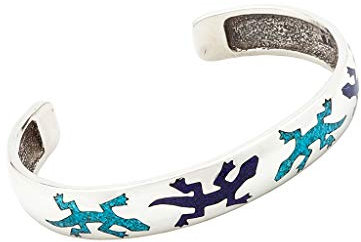 South Western Art GmbH Indianerschmuck Armreif Chip Inlay Türkis Lapis Eidechsen Navajo Indianer Motiv