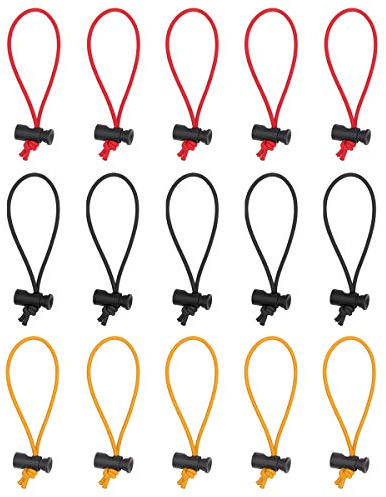 Foto&Tech 15-Pack Multipurpose Extra Thick Toggle Tie/Elastic Cable Tie & Organizer Adjustable/Cable Strap/Instant Clutter Killer/Tangle Tamer/Cable Management for Cord&Cable Reusable (Red+BK+Orange)