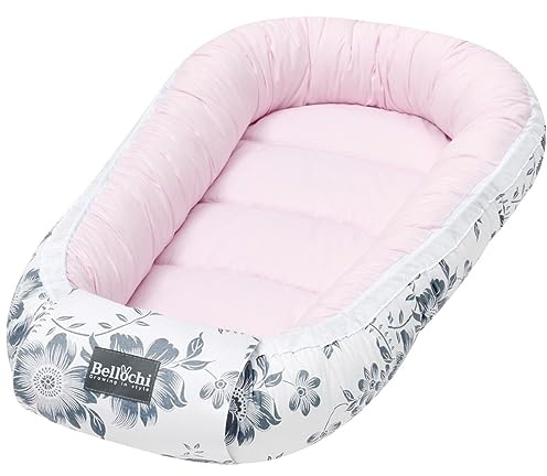 Bellochi Riduttore Lettino per Neonato, Riduttore per Culla - Antisoffoco, 100% Cotone - Cuscino Riduttore, Cocoon a Baby, Baby Nest - 90 x 60 cm - Pink Berry